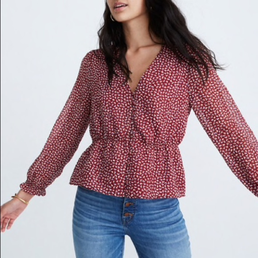 Madewell Ditsy Flowers Peplum Top Long Sleeve